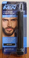 Just For Men DARK BROWN Brush In Wash Out Beard Hair Brow Color Gray Coverage