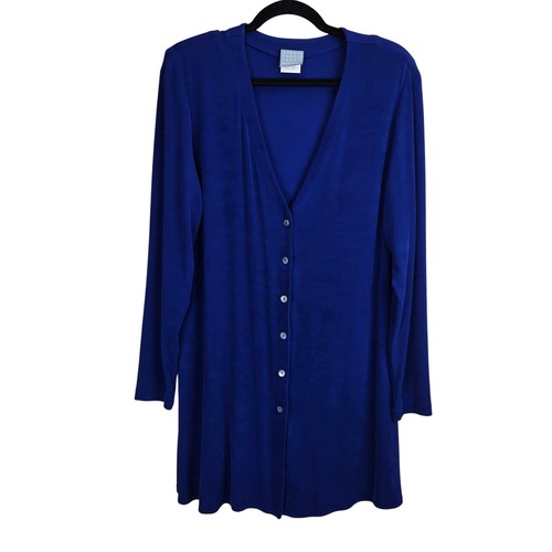 Rabbit Rabbit Rabbit Designs Slinky Cardigan Blue Button Front Office Elegant