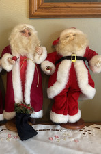 Vintage Primitive Folk Art Handmade Red Fabric Santa Figurine 17 on stand