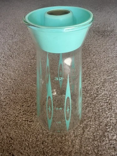 Vintage Pyrex glass Carafe Juice Pitcher Blue Atomic eye Starburst RARE