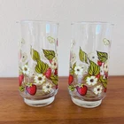 Set of 2 Vintage Anchor Hocking Triguba Strawberry Drinking Glasses