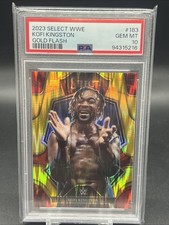 Kofi Kingston 2023 Panini WWE Select Gold Flash #’d/10 PSA 10 GEM MINT POP 1
