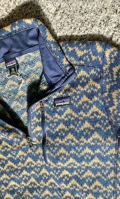 Patagonia Retro Pile Fleece Jacket XXL 16 / 18 Tan / Blue Size 1/4 