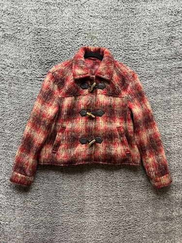 Blank nyc Plaid Wool Cropped Duffle Coat Jacket Multicolor Womens Size S