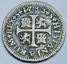 1733 Spanish Silver 1/2 Reales Antique Colonial Cross 1700s Pirate Treasure Coin