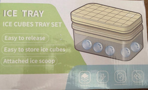 Beige Plastic Ice Cube Tray Set Rectangle Stackable Easy Release with Scoop