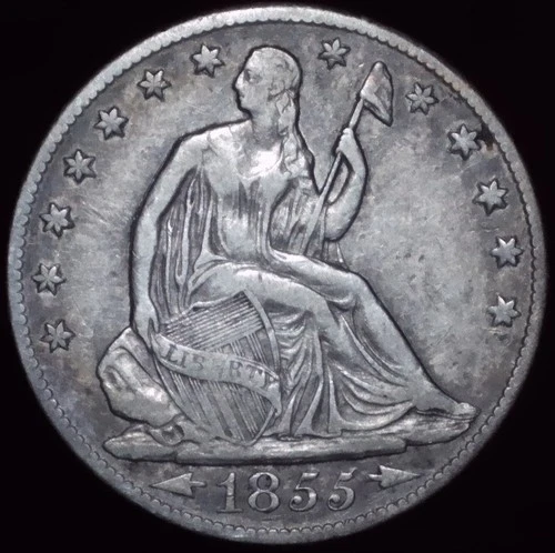 1855 O Seated Liberty Half VF+ / Beautiful and Historic / No Cleaning or Damage