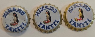 3 different Hinano Tahiti beer bottle caps from French Polynesia