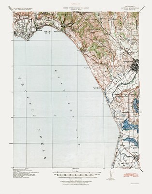 Topographical Map - Capitola California Quad - USGS 1940 - Vintage Wall Art