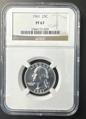 1961 P NGC PF67 25C US 90% Silver Proof Quarter Graded