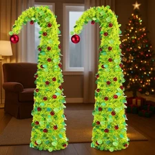 2 Pcs 5ft Bendable Pop up Christmas Tree Collapsible Lime Green Whimsical Chr...