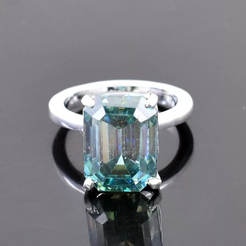 RARO 10.20Ct Certificado Corte Esmeralda Diamante Azul Anillo Solitario...