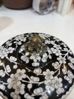 Vintage Black & White Chinese Cloisonne Enamel Lidded Bowl w/Flower And Dragon — photo 9