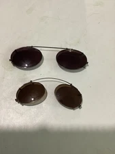 Vintage Lot Of Two Oval Glass Sunglasses Clip Ons 