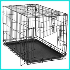 Dog Crate, 36 Inch Medium Double Door Dog Cage with Plastic Leak-Proof Pan Tr...