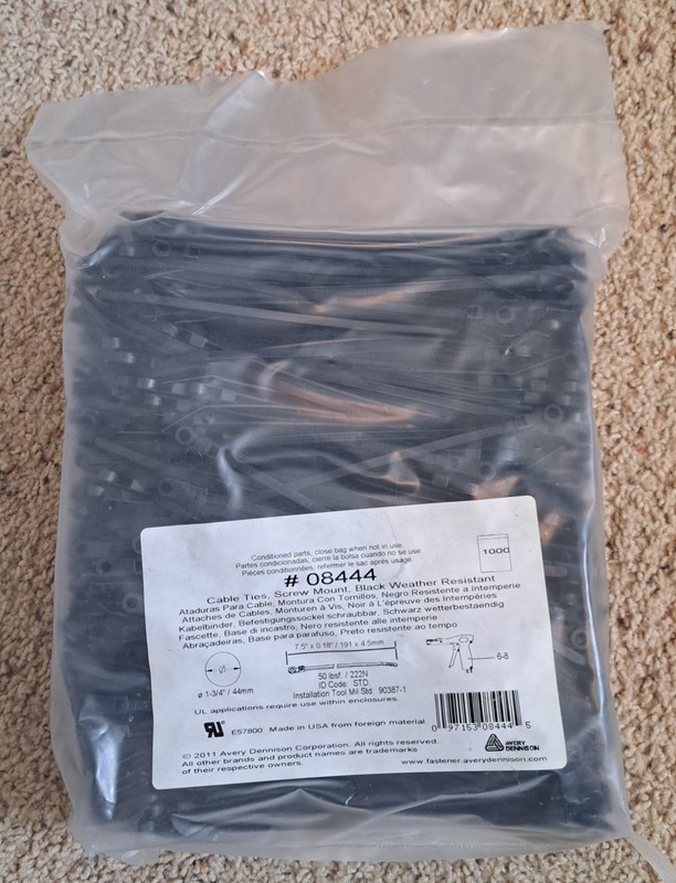 Avery Dennison AD #08444 Cable Tie Black Weather Resistant 1000ea SEALED BAG