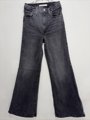 #ad Levi’s Ribcage Bell Flare Jeans Women#x27;s Size 25 Black Wash Denim High Rise $39.88