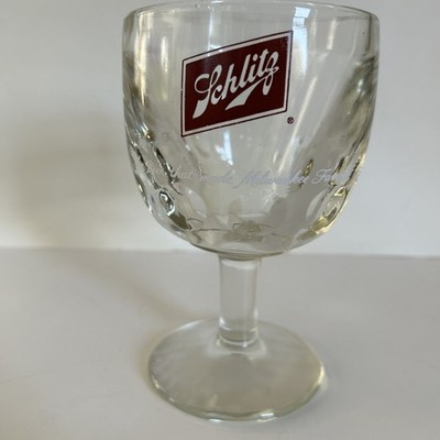 Schlitz Beer Thumbprint Stemmed 6'' Goblet Beer Glass Vintage Heavy