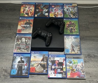 Sony PlayStation 4 Slim, 1TB, Schwarz, Inkl. 2 Controller, 12 Spiele