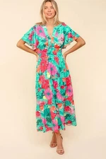 NWT 1X Haptics Teal Floral Maxi Dress pockets Moco Boutique Sold Out HTF
