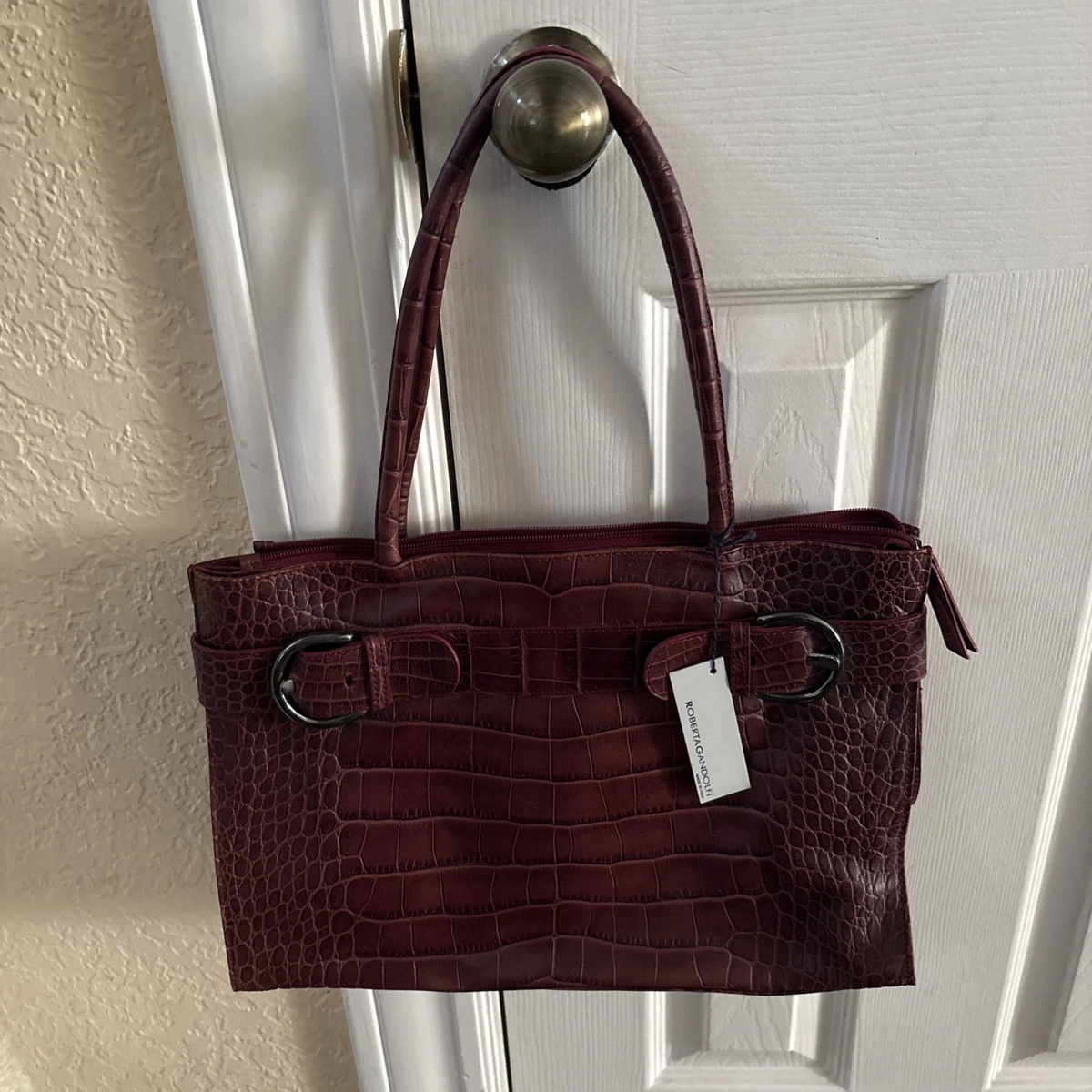 Sac à Main Hobo Tote En Cuir Brun Vieilli Roberta Gandolfi - Occasion, Italie, Fermeture Zip
