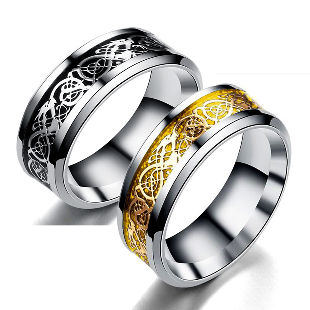 ✿8MM Silvering Celtic Dragon Stainless steel Ring Mens Fashion Jewelry men Gift