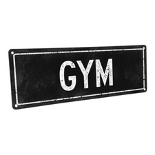 Black Gym Metal Sign; Wall Decor for Mancave, Den, and Game Room