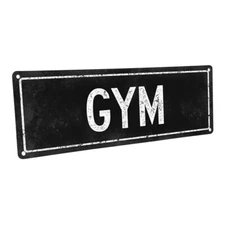  Black Gym Metal Sign; Wall Decor for Mancave, Den, and Game Room