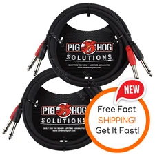 2 Pack Pig Hog PD-21406 Dual 1/4" TS Mono Male to Male Plug Audio Cable 6ft 