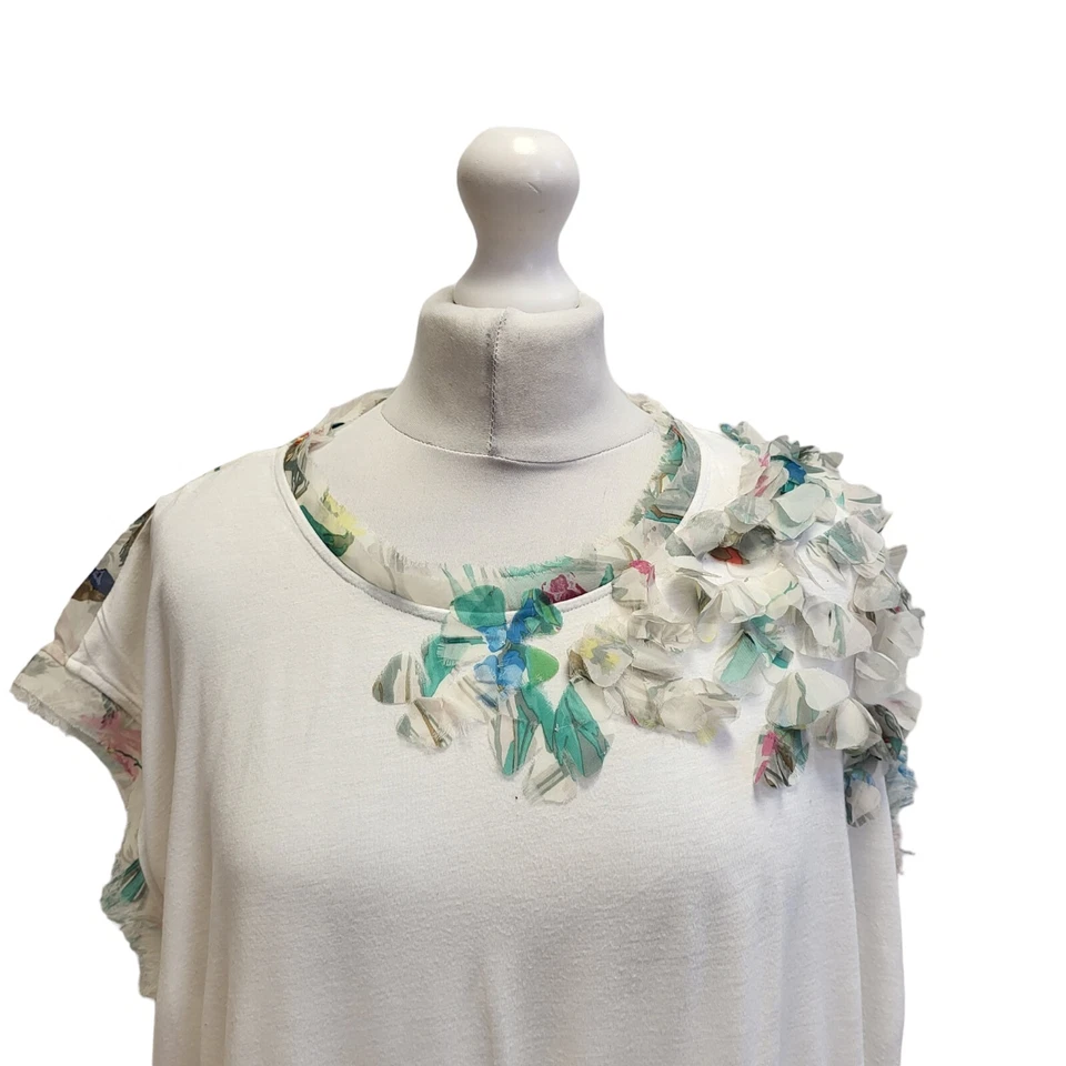 Ted Baker Floral Top T Shirt White Floral Sheer Back Short Sleeve Women's 4 UK L - Image 2 of 4