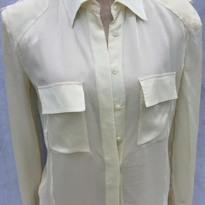 Tom Ford Womens Button Front Shirt Beige Long Sleeve Pockets Silk Italy L 38