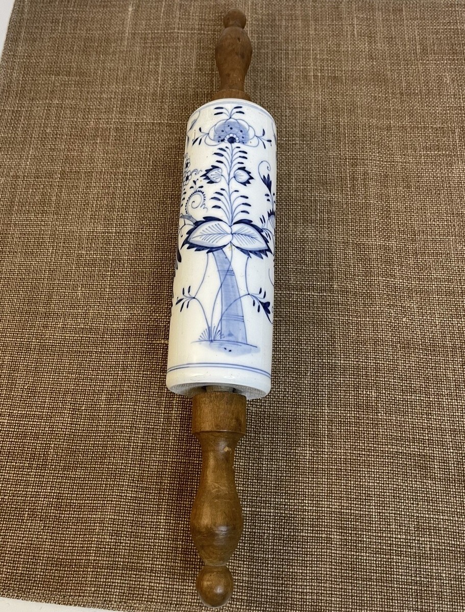 Vintage Blue Danube Pattern Porcelain Rolling Pin Made in Germany