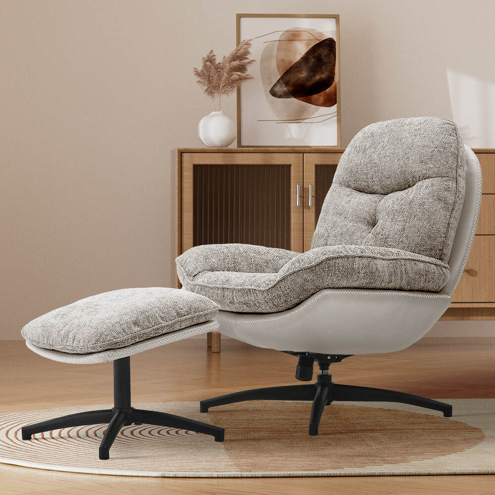 Swivel Fabric Upholstered Lounge Egg Chair Home Office Study Seat With  Footstool