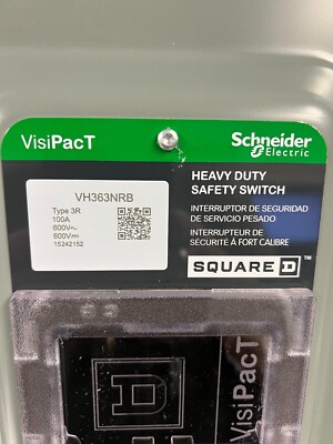 VH363NRB SQUARE D HEAVY DUTY SAFETY SWITCH FUSED 100A 3P 600V NEMA