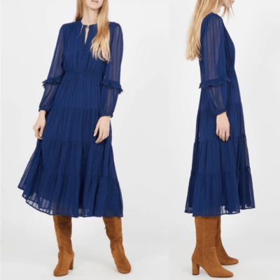 SUNCOO Paris Robe Corinne Midi Dress Royal Blue Embroidered Buttons Size T3  L | eBay