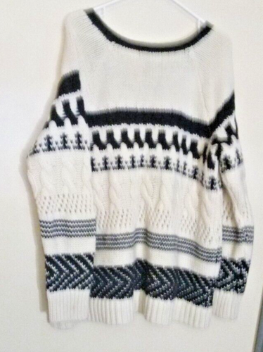 American Eagle Sweater Women's XL Wool Blend Black White Fair Isle - Picture 7 of 8