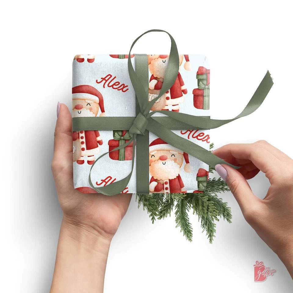 Nombre Personalizado Regalo Envoltura Rollo Papel Navidad Lindo Papá Noel Impresión Envoltura Regalo Foto 2 de 3