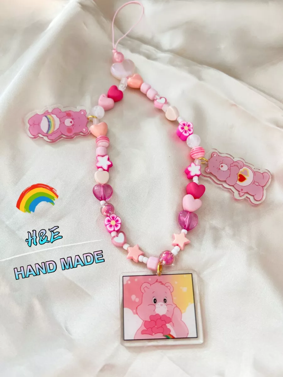 CARE BEARS pink Phone Charm Strap Phone Charm Beads-HAND MADE