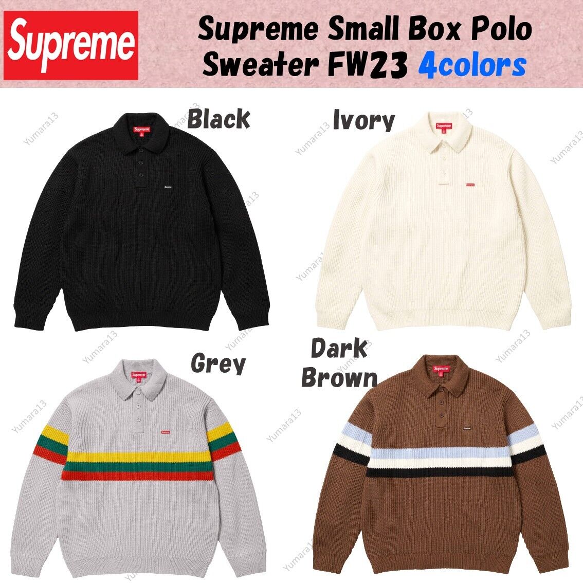 Supreme Small Box Polo Sweater FW23 4colors Black Ivory Grey Brown Size  S-XXL