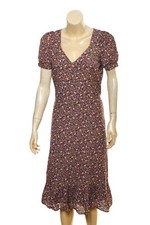 Doen Floral Printed Dress M 8 Women's Casual V-Neck Short Sleeve Midi NEW 40105