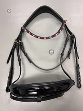 Halter Ego Black Patent Leather Snaffle Bridle w Crystals. Size XFull