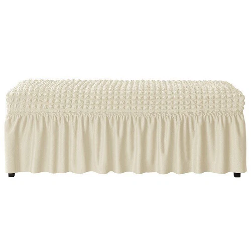Ruffled Seersucker Stretch Bench Cover Spandex Ottoman Footstool Skirt Cover - Picture 32 of 34
