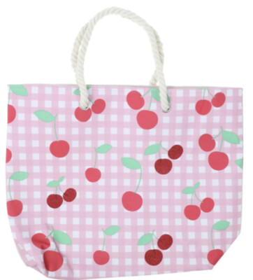 CHERRIES! Fun Summer Tote Shoulder Bag 21x6x16  XL Rope Strap Ships FAST!