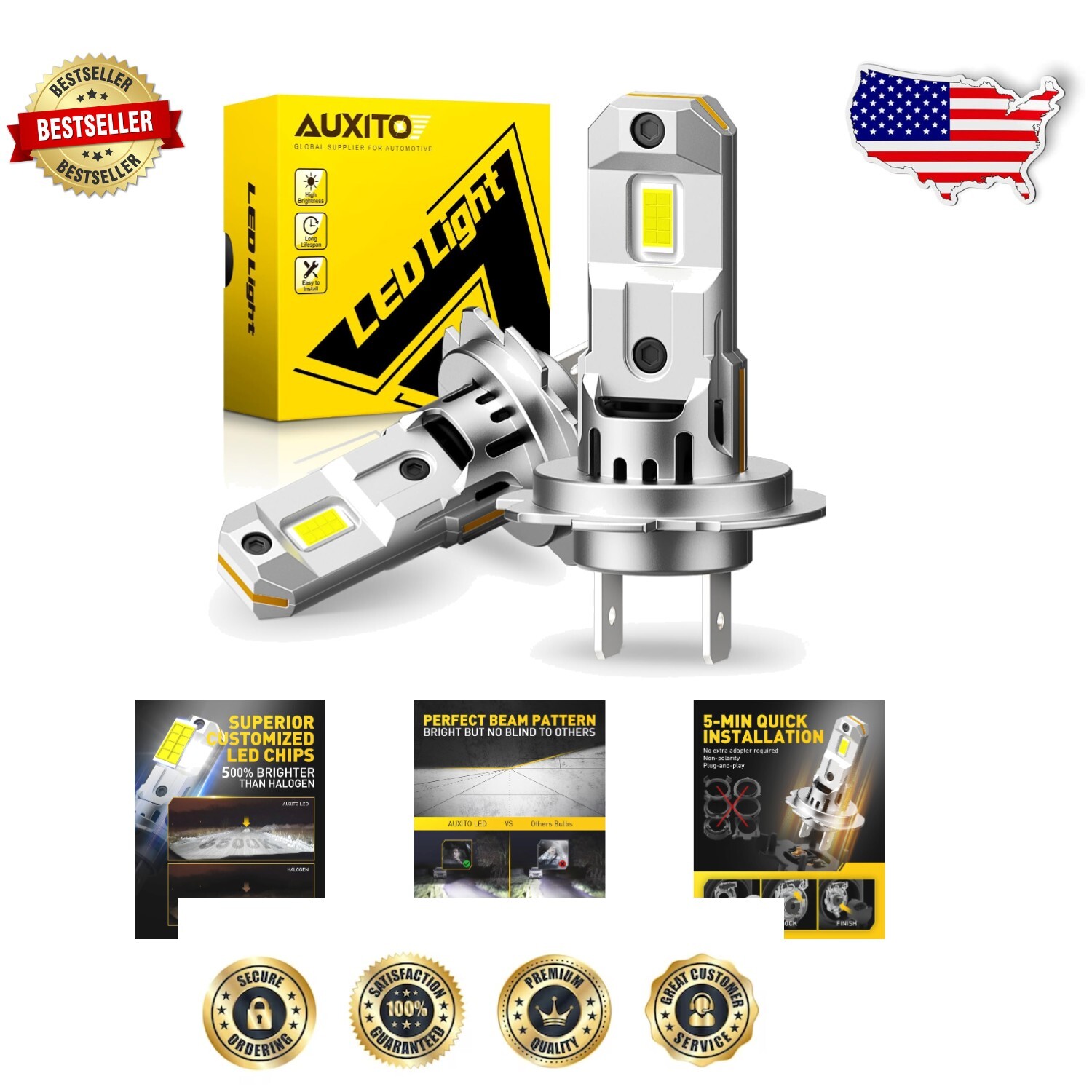 CSP LED Forward Light Bulb, 500% Brighter, 50,000 Hours Lifespan, Easy Install