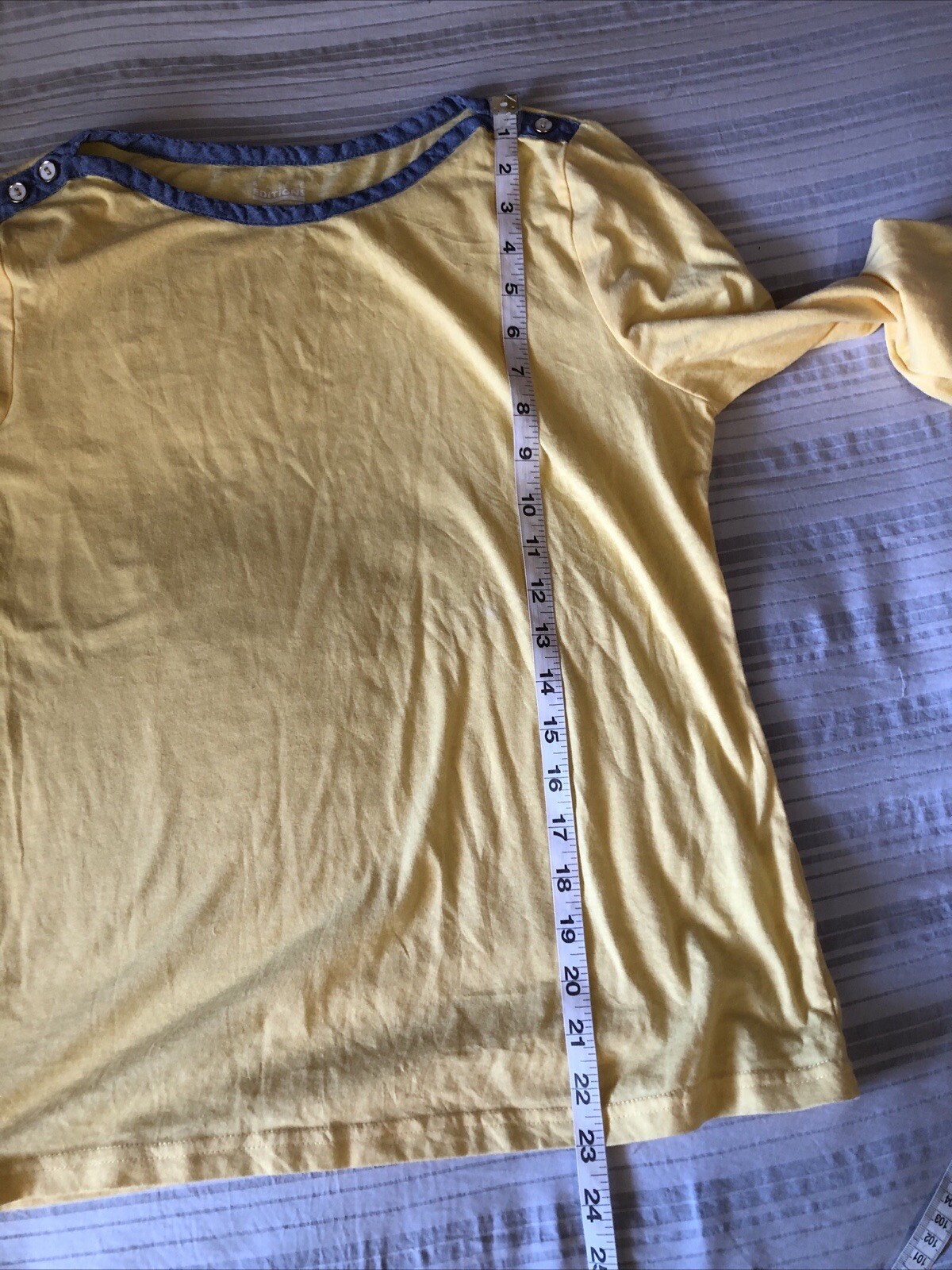 BASIC EDITIONS yellow SMALL TOP Buttons Denim Neck - image 6