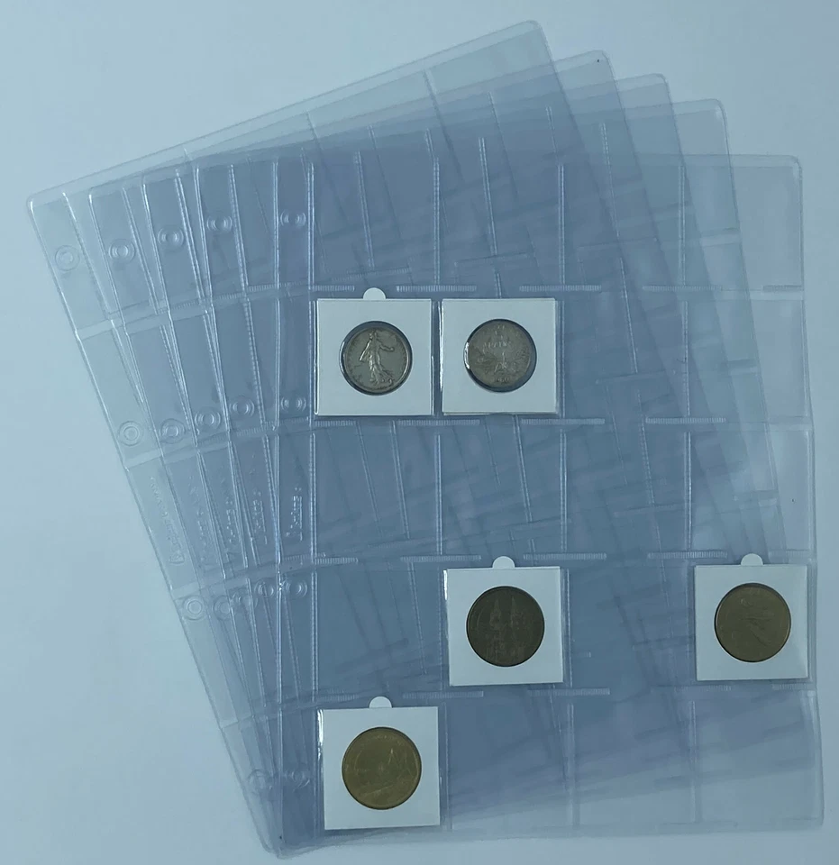 LOT DE 20 FEUILLES FORMAT A4 20 CASES POUR CLASSER VOS PIECES DE MONNAIE - Photo 1/1