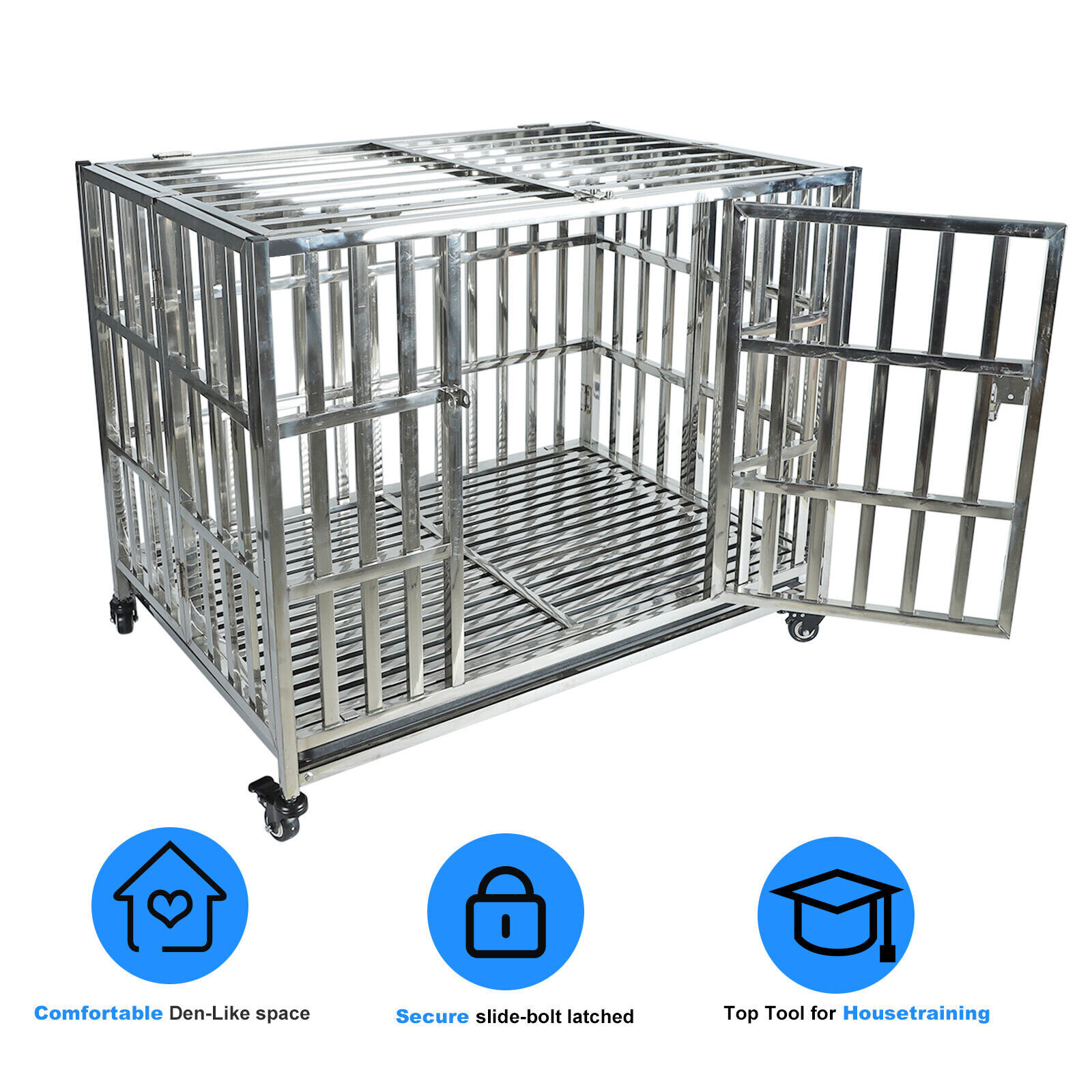 37 inch Stackable Heavy Duty Dog Kennel Pet Stainless Steel Crate Cage 2PCS
