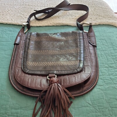 MIMCO Brown Leather Crossbody Satchel Shoulder Bag Handbag Tassel