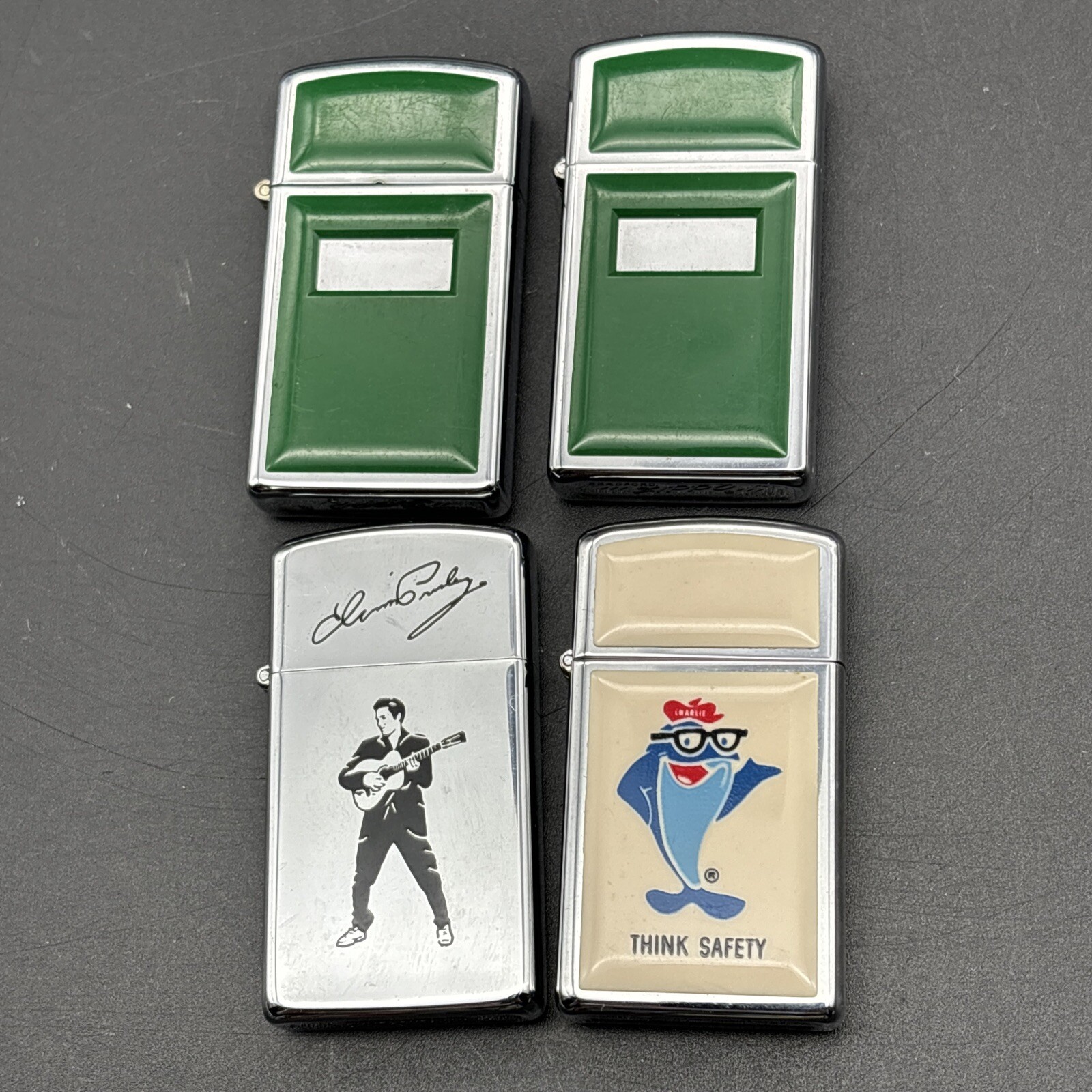 4 Superb Zippo Lighters, Elvis, Raised Panel, RARE StarKist Charlie The