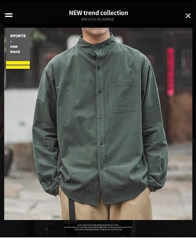Herren Langarmhemden locker Stehkragen Hemd Oversize Bluse Baumwolle Leinen - Bild 13 von 27